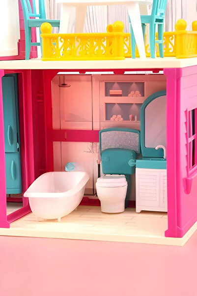 DeYiDo Lola'nın Düşler Evi 3 Katlı 4 Odalı Teraslı Barbie Evi Oyuncak Evcilik Seti Oyun Evi Bebek Hediyeli