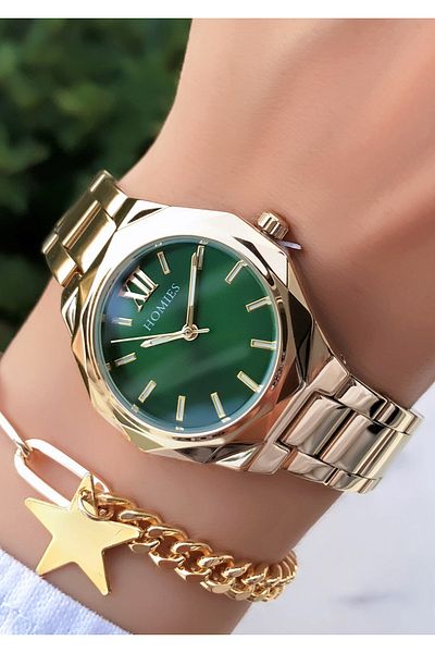 Homies Brand Gold Green Color Watch Bracelet with Gift