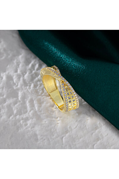 Akgül Silver Kıvrımlı Kare Petekli Taşlı Kadın Zarif Gümüş Yüzük