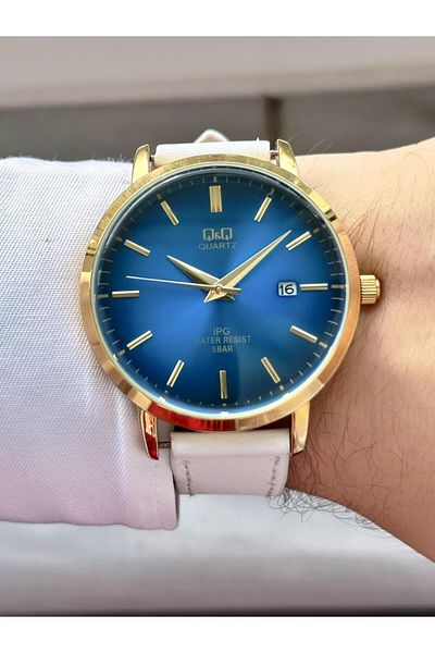 Q&Q Men's Leather Cord Wristwatch