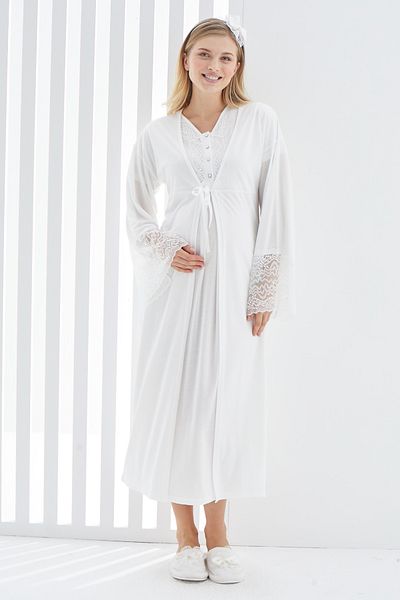 ERDENİZ TEKSTİL Set de maternitate cu cămașă de noapte și rochie de dimineață/Set de maternitate din bumbac/Cămașă de noapte cu mânecă scurtă/Guler cu dantelă