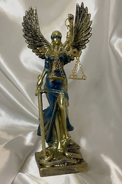 RaHan Avukat Adalet Kadın Heykeli Themis Terazi Kanatlı Gold Mavi