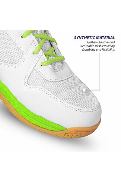 DSC Court 44 Badminton Shoes | White-navy-green | 9 Uk/10 Us/43 Eu | Crape Rubber Non Marking