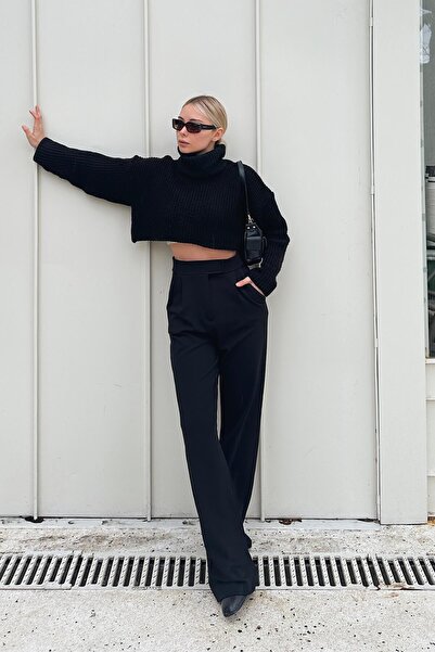 Swist Black Kate Comfortable Women's Palazzo Trousers with Velcro Waist