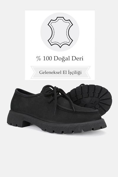 TUNAELLİ Pantofi de damă Oxford din nubuc negru - mărimea 36-41, piele naturală cu șireturi