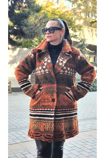 Park Moda İtalyan Kadın Yün Kaban Etnik Desen