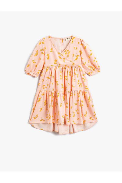 Koton Floral Double Breasted Neck Half Sleeve Dress Ruffles