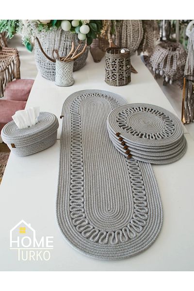 HomeTurko Runner cu plăci de iută, set de prezentare, articole de uz casnic pentru zestre, suport pentru șervețele, set de 7, set boho