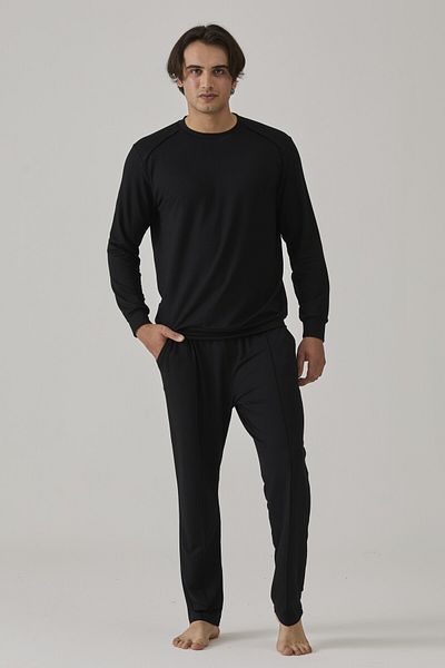 Pamuk & Pamuk Men's Black Ring Viscosa Two String Pjs Suit