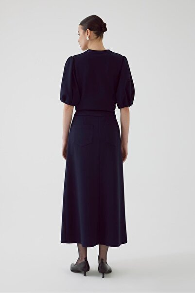 Exquise Μπλε Navy Regular Πλεκτή Φούστα - Σχήμα Καμπάνα με σχισμή