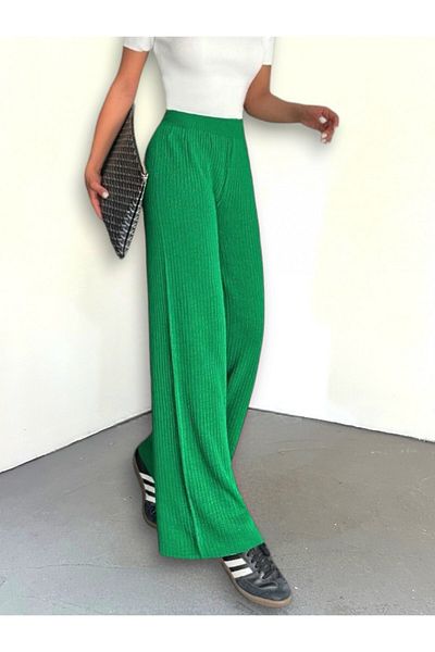 Modamorfo Green Ribbed Knitwear Trousers