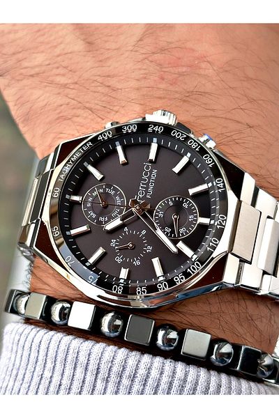 Ferrucci Silver Color Functions Active Steel Cord Men's Wrist Watch + Bracelet