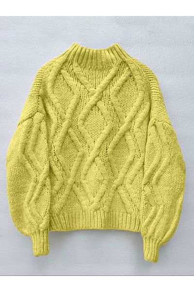 Modamorfo Half Throat Balloon Sleeve Winter Sweater - Yellow