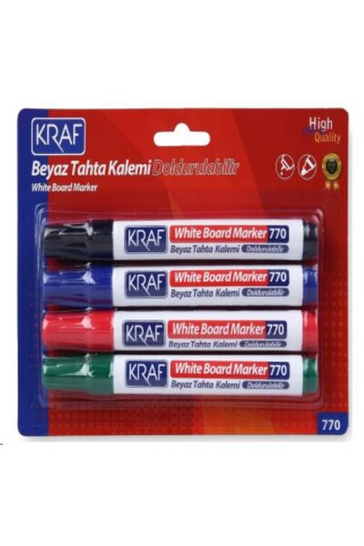 KRAF BEYAZ TAHTA KALEMİ DOLDURULABİLİR 770-4 4 LÜ