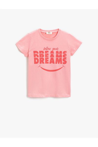 Koton Slogan Printed Short Sleeve T-Shirt Cotton