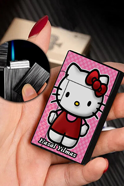 İŞTE BU Kişiye Özel İsimli Gazlı Rüzgar Geçirmez Çakmak Hello Kitty Baskılı