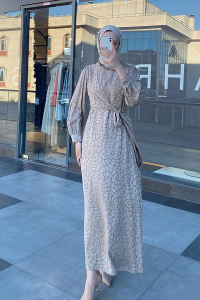 Sahraa Beige Patterned Self Dress