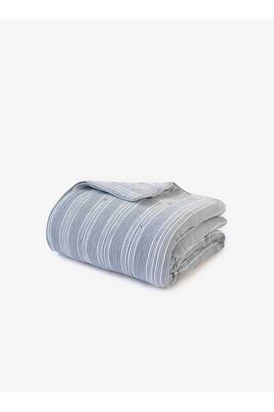 Barine Blue / White 245X245 - Striped Comfy Cotton Quilt