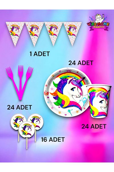 VibeHome Unicorn Themed Eco Set for 24 - Birthday Party and Fun Events