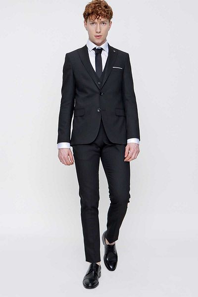 Morven Costum pentru bărbați 6 Drop, negru, jacquard, slim fit, cu vestă