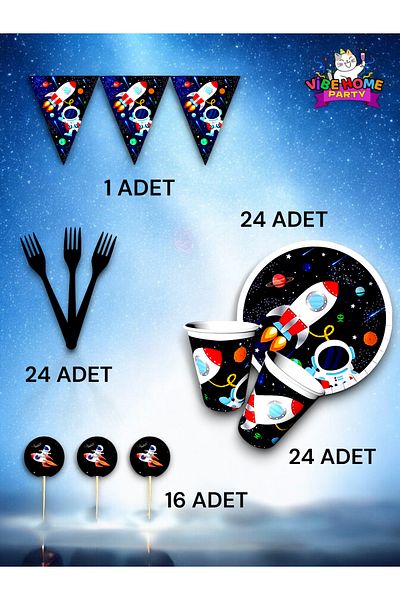 VibeHome Space Themed Eco Set for 24 - Birthday Party and Fun Events