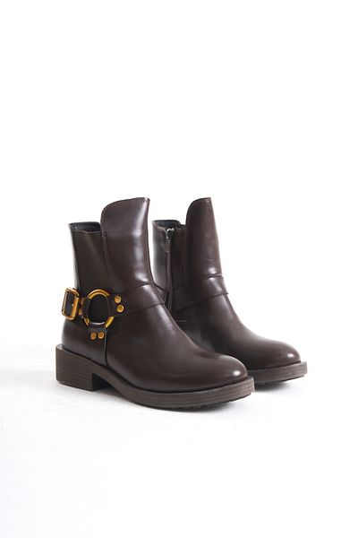 Lizzu Μποτάκια Bliona Brown Mini Heeled Boots - Σχεδιασμένη αγκράφα με λεπτομέρειες