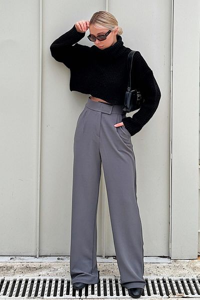 Swist Gray Kate Velcro Waist Comfortable Women's Palazzo Trousers