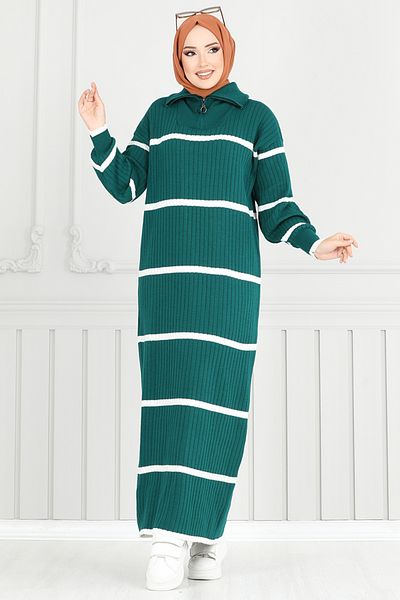 ModaMerve Rochie tricotaje cu jumătate de fermoar 6013KLN1035-M Petrol
