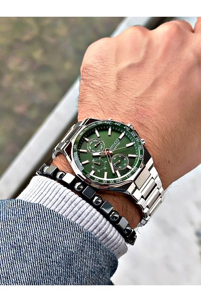 Ferrucci Silver Color Functions Active Steel Cord Men's Wrist Watch + Bracelet