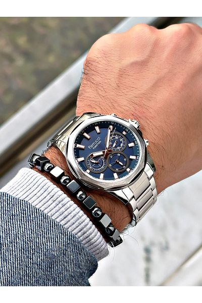 Ferrucci Silver Color Steel Band Men Wrist Watch + Bracelet