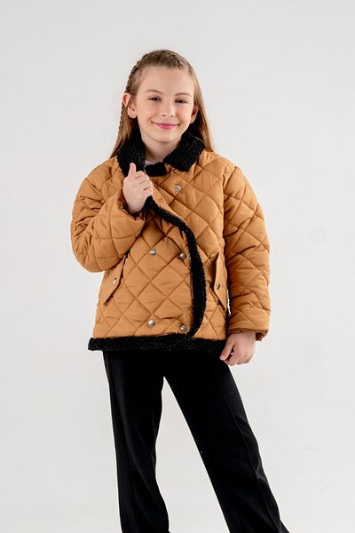 GİYİCEM Girl's Snap Polo Neck Plush Coat 1001