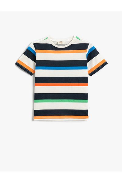 Koton Cotton Short Sleeve T-shirt - Multicolored Striped