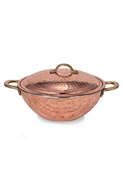 Tanemce Copper Wok Pan with Lid 25cm
