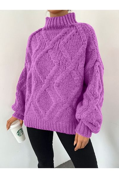 Modamorfo Pink Winter Sweater - Half Throat and Balloon Sleeve