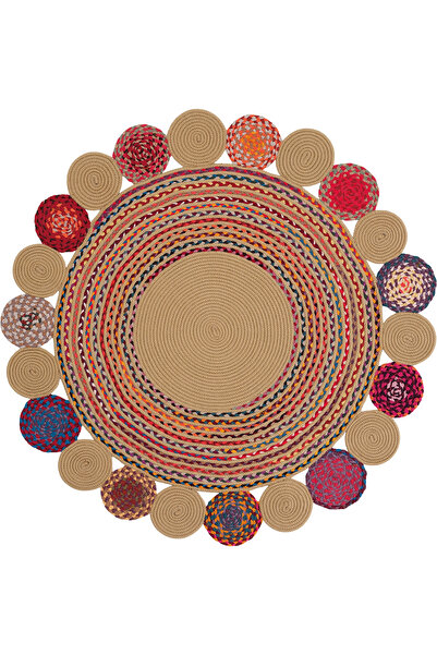 Cool Halı Luke 416 Renkli Yuvarlak Halı Paspas Bohem Örgü Hasır Kilim Dekorat...