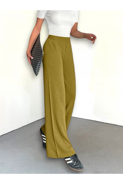 Modamorfo Ribbed Knitwear Trousers -Oil Green