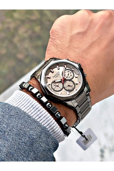 Ferrucci Smoke Color Steel Band Men Wrist Watch + Bracelet