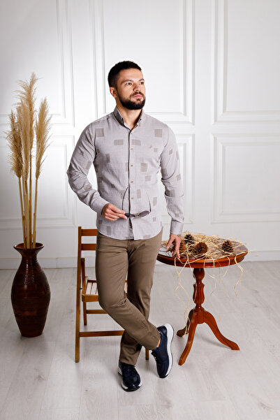 Sarar İnterview Sarar Carina %100 Pamuk Slim Fit Açık Kahverengi Gömlek