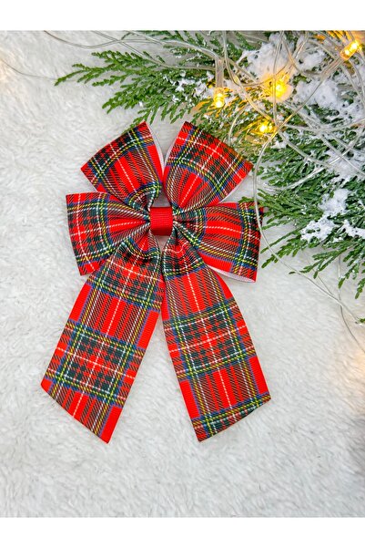 Eliya Clips 1 Adet Yılbaşı Konsepti Kırmızı Ekoseli El Yapımı Fiyonk Klips Toka