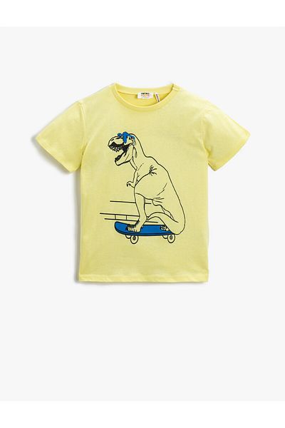 Koton Tricou cu mânecă scurtă din bumbac cu mânecă scurtă cu imprimeu de dinozaur