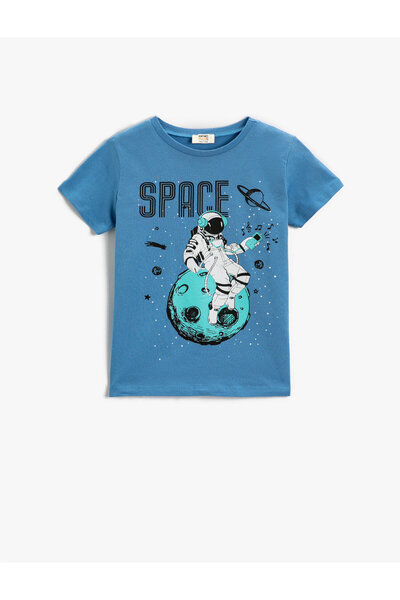 Koton Памучна тениска с къс ръкав с принт на астронавт