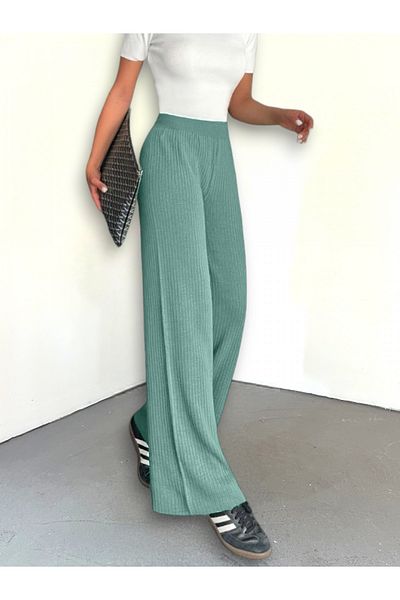 Modamorfo Mint Ribbed Knitwear Trousers