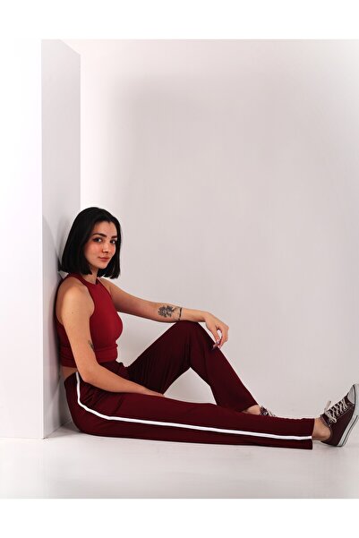 ASN concept بنطال رياضي نسائي مخطط باللون العنابي