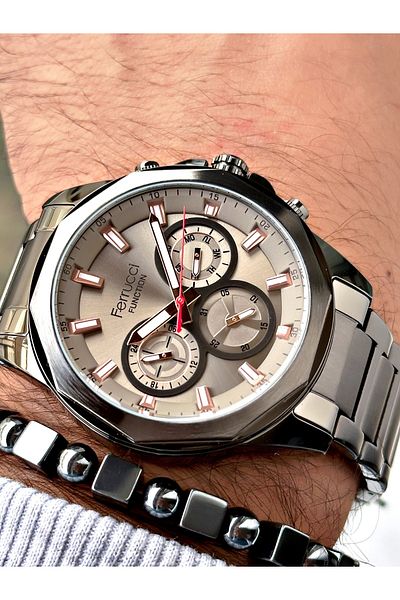 Ferrucci Smoke Color Steel Band Men Wrist Watch + Bracelet