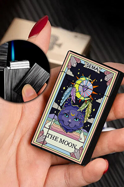 İŞTE BU Kişiye Özel İsimli Gazlı Rüzgar Geçirmez Çakmak Kedi Tarot Baskılı