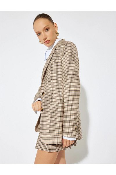 Koton 5Wak50076Pw 5D1 Hnědá vzorovaná dámská bunda Blazer