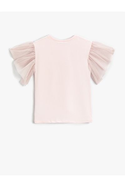 Koton Minnie Mouse Printed Short Tulle Sleeve Licensed T-Shirt Cotton
