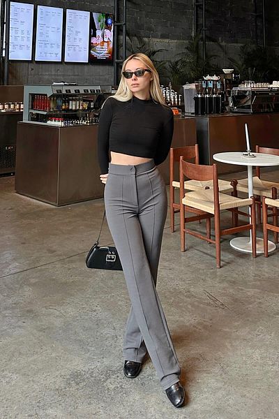 Swist Graue High Waist Nude Lycra Bequeme Strickhose für Damen