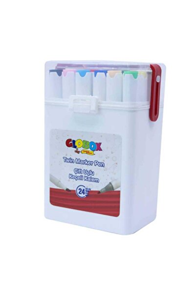 Globox Twin Marker Set Çift Uçlu Keçeli Kalem 24 Renk Plastik Çantalı