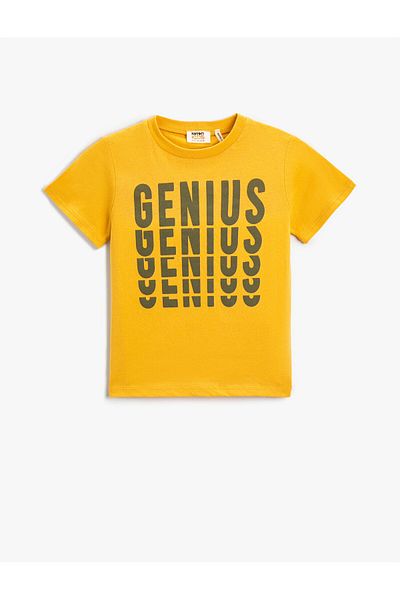 Koton Tricou cu mânecă scurtă imprimat cu slogan, bumbac, cu decolteu
